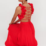 Madara Laced Back Ruffle Dress Red