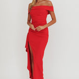 Cha Cha Strapless Thigh Split Dress Red
