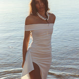 Cha Cha Off Shoulder Thigh Split Maxi Dress Off White