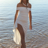 Cha Cha Off Shoulder Thigh Split Maxi Dress Off White