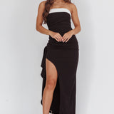 Cha Cha Strapless Thigh Split Dress Contrast Black