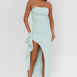 Cha Cha Strapless Thigh Split Dress Sage