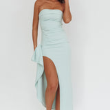 Cha Cha Strapless Thigh Split Dress Sage