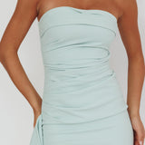 Cha Cha Strapless Thigh Split Dress Sage