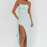 Cha Cha Strapless Thigh Split Dress Sage