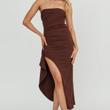Cha Cha Strapless Thigh Split Dress Chocolate