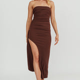 Cha Cha Strapless Thigh Split Dress Chocolate