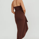 Cha Cha Strapless Thigh Split Dress Chocolate