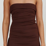 Cha Cha Strapless Thigh Split Dress Chocolate