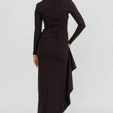 Cha Cha Long Sleeve Thigh Split Dress Black