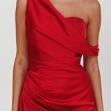 Sensations Off Shoulder Satin Maxi Dress Red