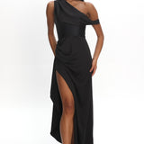 Sensations Off Shoulder Satin Maxi Dress Black
