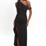 Sensations Off Shoulder Satin Maxi Dress Black