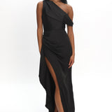 Sensations Off Shoulder Satin Maxi Dress Black