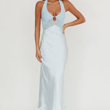 Jaila Mesh Bodice Halter Maxi Dress Baby Blue