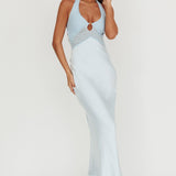 Jaila Mesh Bodice Halter Maxi Dress Baby Blue