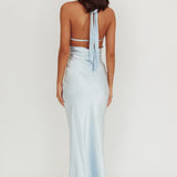 Jaila Mesh Bodice Halter Maxi Dress Baby Blue