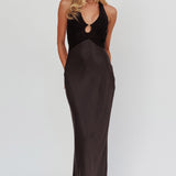 Jaila Mesh Bodice Halter Maxi Dress Black