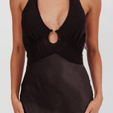 Jaila Mesh Bodice Halter Maxi Dress Black