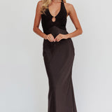 Jaila Mesh Bodice Halter Maxi Dress Black