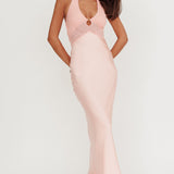 Jaila Mesh Bodice Halter Maxi Dress Peach