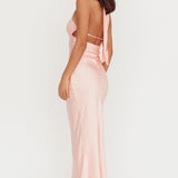 Jaila Mesh Bodice Halter Maxi Dress Peach