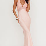 Jaila Mesh Bodice Halter Maxi Dress Peach