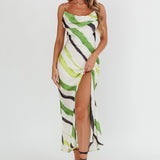Blondine Cowl Bust Split Maxi Dress Green