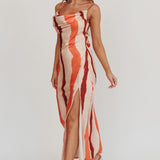 Blondine Cowl Bust Split Maxi Dress Peach