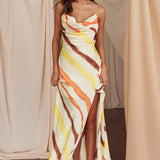 Blondine Cowl Bust Split Maxi Dress Yellow