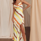 Blondine Cowl Bust Split Maxi Dress Yellow