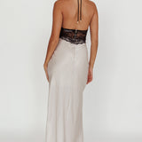 Rarity Satin Lace Halterneck Maxi Dress Champagne