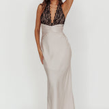 Rarity Satin Lace Halterneck Maxi Dress Champagne