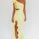Deanna One-Shoulder Split Maxi Dress Yellow