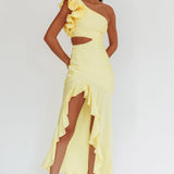 Deanna One-Shoulder Split Maxi Dress Yellow