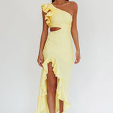 Deanna One-Shoulder Split Maxi Dress Yellow