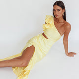 Deanna One-Shoulder Split Maxi Dress Yellow