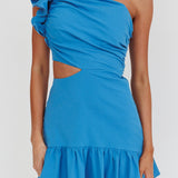Deanna One-Shoulder Cut-Out Mini Dress Blue