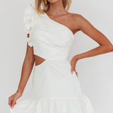 Deanna One-Shoulder Cut-Out Mini Dress White