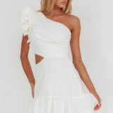 Deanna One-Shoulder Cut-Out Mini Dress White