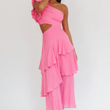 Deanna One-Shoulder Tiered Maxi Dress Pink