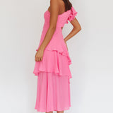 Deanna One-Shoulder Tiered Maxi Dress Pink