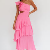 Deanna One-Shoulder Tiered Maxi Dress Pink