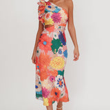 Deanna One-Shoulder Ruffle Floral Maxi Dress Orange