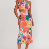 Deanna One-Shoulder Ruffle Floral Maxi Dress Orange
