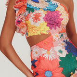 Deanna One-Shoulder Ruffle Floral Maxi Dress Orange