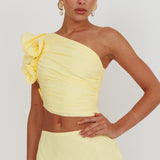 Deanna One-Shoulder Ruffle Top Lemon