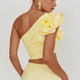 Deanna One-Shoulder Ruffle Top Lemon