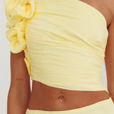 Deanna One-Shoulder Ruffle Top Lemon