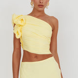 Deanna One-Shoulder Ruffle Top Lemon